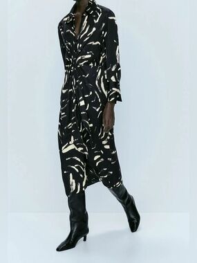 NWT Massimo Dutti Size 10 Animal Print Button-Down Waist-Tie Midi Dress